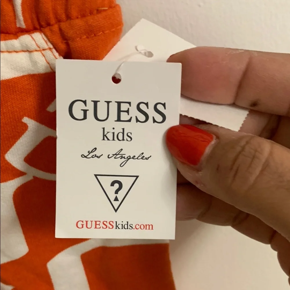 NWT Guess Orange and White Abstract Pattern Shorts kids 4T